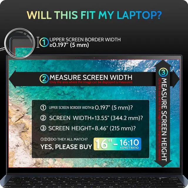 Alt view image 3 of 5 - Peslv Magnetic Laptop Privacy Screen 16 inch for 16:10 Computer Monitor, 16" Removable Anti Glare Protector Blue Light Filter Shield Compatible with Lenovo Hp Dell Acer Asus Thinkpad Envy Xps
