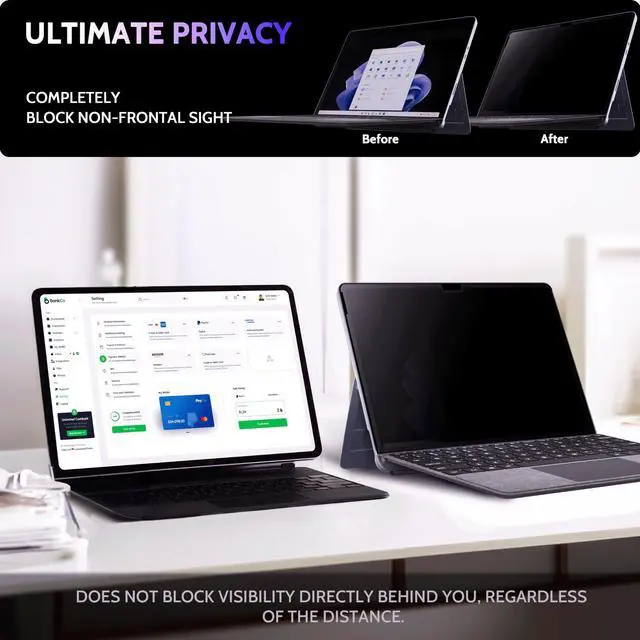 Alt view image 4 of 5 - Peslv Privacy Screen for 10.5 Inch Surface Go 4/3/2/1, MagicSuction Removable Anti Spy Black Protector, Glare Blue Light Filter for Microsoft Laptop Computer Monitor