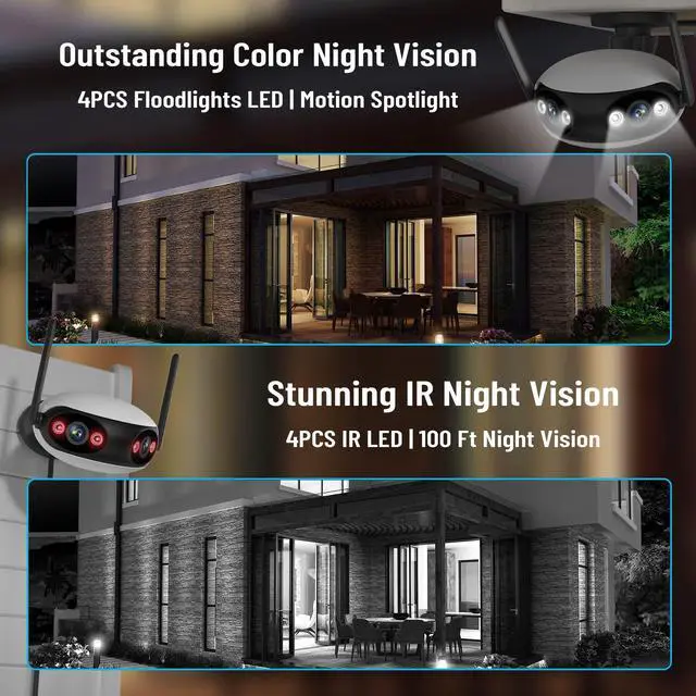 Alt view image 4 of 5 - Reidubo WIFI Security Camera Outdoor, PoE Camera with Dual-Lens 180° Ultra-Wide View, 4MP Color Night Vision, 2-Way Audio, IP66 Waterproof, Sound & Light Alarm, Compatible with Alexa & Google Home