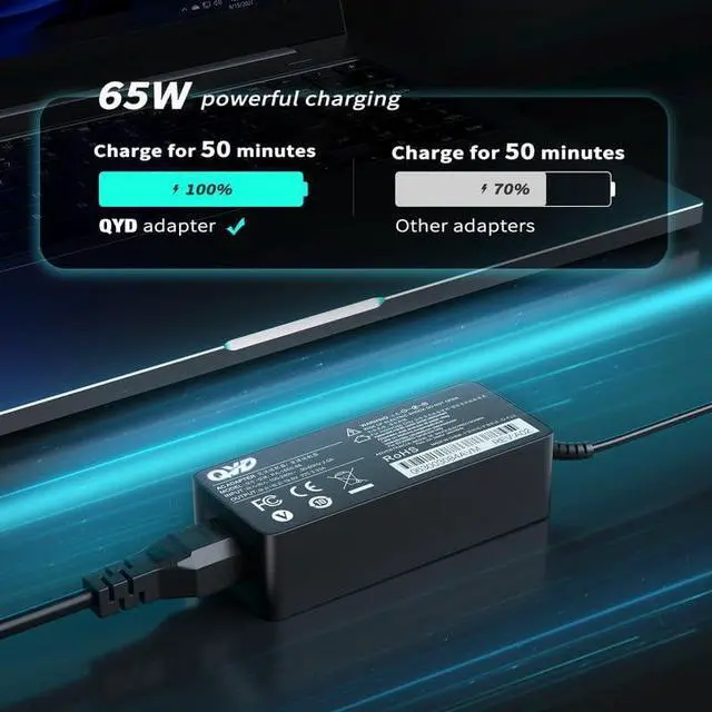 Alt view image 4 of 5 - QYD 65W USB C Laptop Charger for Lenovo,Dell, HP, Asus, Samsung, Acer, Google and More Laptop Power Cord AC Adapter