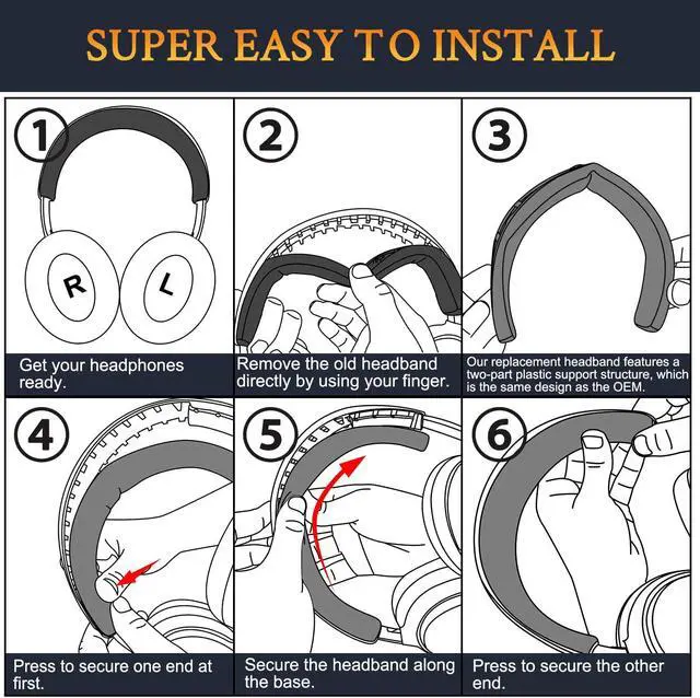 Alt view image 3 of 3 - SOULWIT Replacement Headband Pad Kit for Bose QuietComfort(QC) Ultra Wireless Headphones, Easy DIY Installation - Black
