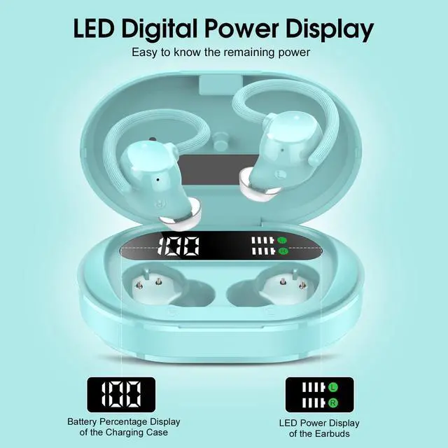 Alt view image 2 of 5 - Wireless Earbuds, 2023 New Ultralight Sport Bluetooth 5.3 Headphones In Ear with LED Display, Built-in Mic Earphones, IPX7 Waterproof Wireless Headphones with Earhooks for Gym Workout (Blue)