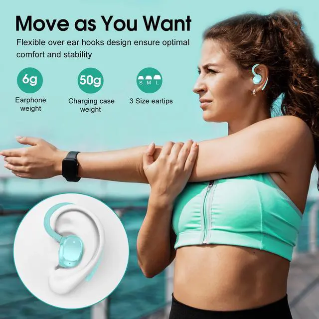 Alt view image 4 of 5 - Wireless Earbuds, 2023 New Ultralight Sport Bluetooth 5.3 Headphones In Ear with LED Display, Built-in Mic Earphones, IPX7 Waterproof Wireless Headphones with Earhooks for Gym Workout (Blue)