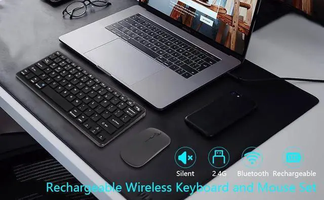 Alt view image 3 of 5 - Wireless Keyboard and Mouse, 2.4G Ergonomic Bluetooth Keyboard and Mouse Set, Silent Rechargeable Wireless Keyboard and Mouse Slim for Windows, Mac, PC, Laptop, Tablet - Black, Gift for Kids Adults