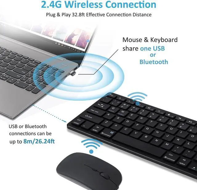 Alt view image 4 of 5 - Wireless Keyboard and Mouse, 2.4G Ergonomic Bluetooth Keyboard and Mouse Set, Silent Rechargeable Wireless Keyboard and Mouse Slim for Windows, Mac, PC, Laptop, Tablet - Black, Gift for Kids Adults