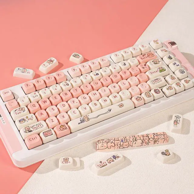 Alt view image 2 of 4 - Pink Keycaps PBT MOA Profile Cute Pig Custom Keyboard Keycaps DYE-SUB 131 Keys Set for Cherry MX Switches Alice Mechanical Keyboard