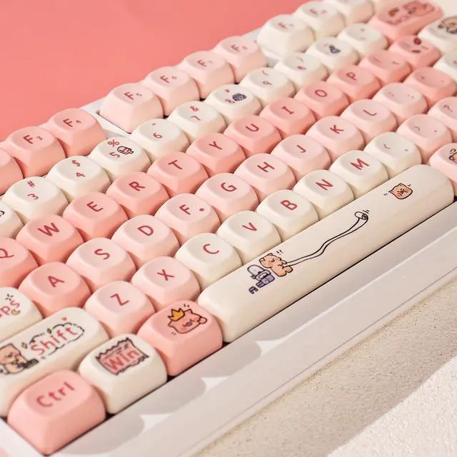 Alt view image 3 of 4 - Pink Keycaps PBT MOA Profile Cute Pig Custom Keyboard Keycaps DYE-SUB 131 Keys Set for Cherry MX Switches Alice Mechanical Keyboard