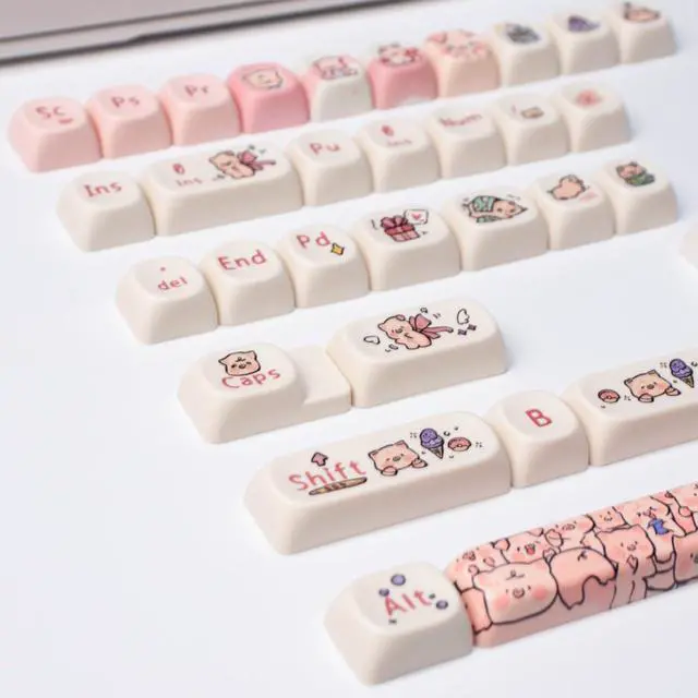 Alt view image 4 of 4 - Pink Keycaps PBT MOA Profile Cute Pig Custom Keyboard Keycaps DYE-SUB 131 Keys Set for Cherry MX Switches Alice Mechanical Keyboard