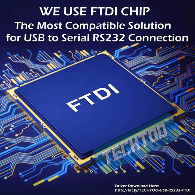 Alt view image 2 of 5 - TECHTOO 4 Port Professional FTDI CHIP USB to Serial RS232 DB9 Adapter Converter Serial Cable 9-Pin Male to Male with Thumbscrews (W/Thumbscrews, 4 RS232 Port)