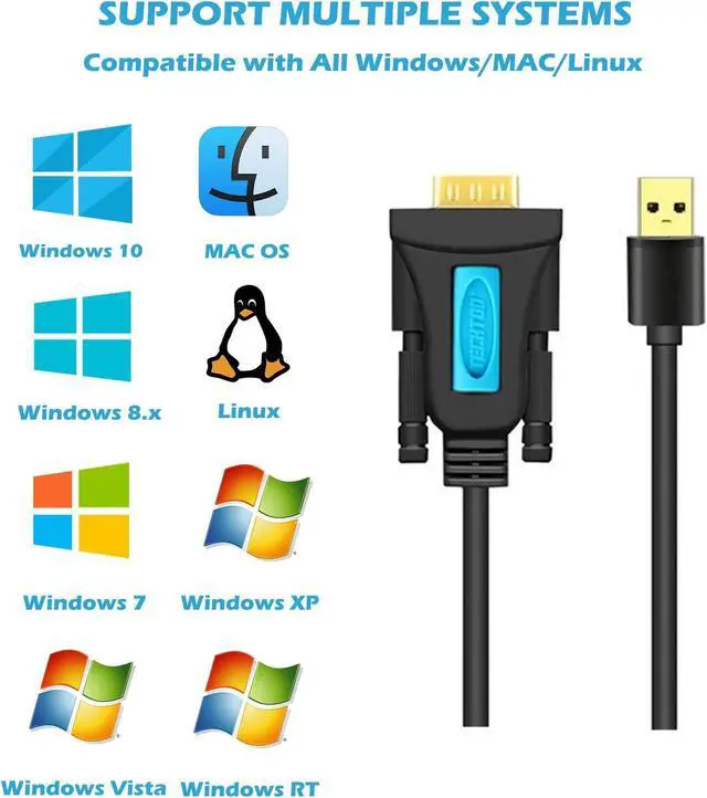 Alt view image 4 of 5 - TECHTOO 4 Port Professional FTDI CHIP USB to Serial RS232 DB9 Adapter Converter Serial Cable 9-Pin Male to Male with Thumbscrews (W/Thumbscrews, 4 RS232 Port)