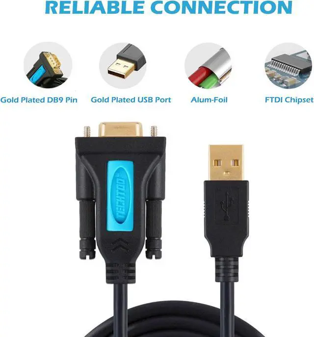 Alt view image 5 of 5 - TECHTOO 4 Port Professional FTDI CHIP USB to Serial RS232 DB9 Adapter Converter Serial Cable 9-Pin Male to Male with Thumbscrews (W/Thumbscrews, 4 RS232 Port)