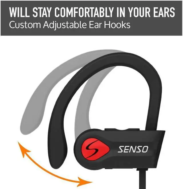 Alt view image 4 of 5 - Senso Bluetooth Headphones, Best Wireless Sports Earphones w/Mic IPX7 Waterproof HD Stereo Sweatproof Earbuds for Gym Running Workout 8 Hour Battery Noise Cancelling Headsets (Black Red)