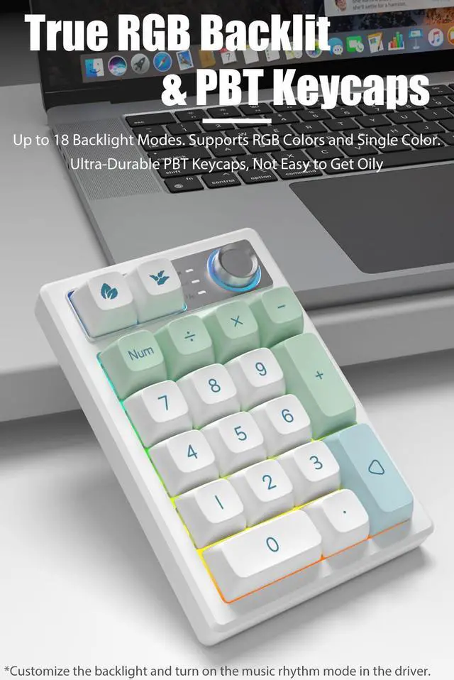 Alt view image 5 of 5 - TISHLED Gasket Creamy Mechanical Numpad Programmable Macro Keypad Wireless 2.4G/Bluetooth 5.0/Wired USB-C RGB Backlit Hot Swappable Number Pad Rechargeable Numeric Keyboard Metal Knob for Win/Mac