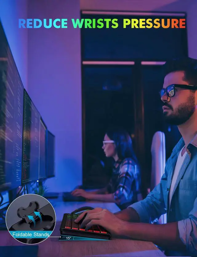 Alt view image 2 of 5 - 2 Pack Wireless Keyboard and Mouse Combo - RGB Backlit, Rechargeable & Light Up Letters, Ergonomic Tilt Angle, Full-Size, Sleep Mode, 2.4GHz Quiet Keyboard Mouse for Windows, Laptop, PC, Trueque