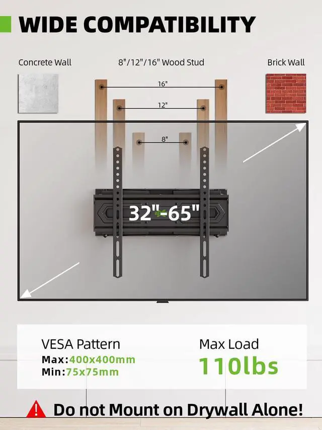 Alt view image 5 of 5 - Full Motion TV Wall Mount for Most 42-85 inch TV, Swivel and Tilt Mount with Dual Articulating Arms Up to 132lbs, VESA 600x400mm, 16" Wood Stud