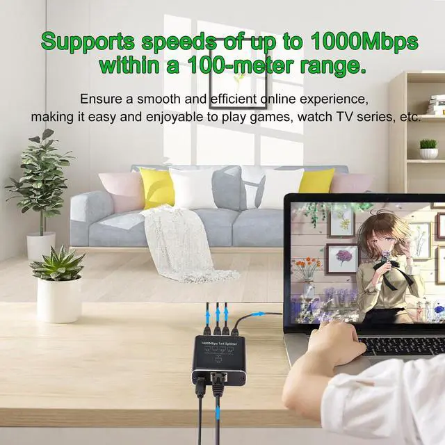 Alt view image 4 of 5 - Ethernet Splitter 1 to 4 High Speed LAN Splitter, Gigabit 1000Mbps RJ45 Splitter 4 Out Network Internet Distributor with USB Power Cable, 4 Devices Simultaneous Networking Worked with Cat6/7/8 Cable