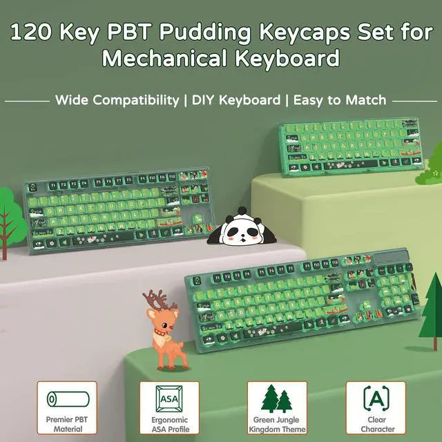 Alt view image 2 of 5 - 120 Key PBT Pudding Keycap Set ASA Profile with Transluscent PC Layer Dye-Sub Jungle Theme for 61/68/84/98/100/104Key TKL Cherry MX Gateron Kailh Cross Type Switch ANSI Mechanical Keyboard DIY(Green)