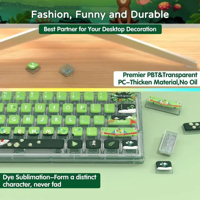 Alt view image 3 of 5 - 120 Key PBT Pudding Keycap Set ASA Profile with Transluscent PC Layer Dye-Sub Jungle Theme for 61/68/84/98/100/104Key TKL Cherry MX Gateron Kailh Cross Type Switch ANSI Mechanical Keyboard DIY(Green)
