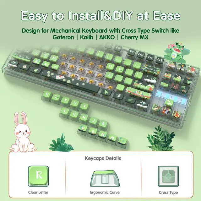 Alt view image 4 of 5 - 120 Key PBT Pudding Keycap Set ASA Profile with Transluscent PC Layer Dye-Sub Jungle Theme for 61/68/84/98/100/104Key TKL Cherry MX Gateron Kailh Cross Type Switch ANSI Mechanical Keyboard DIY(Green)