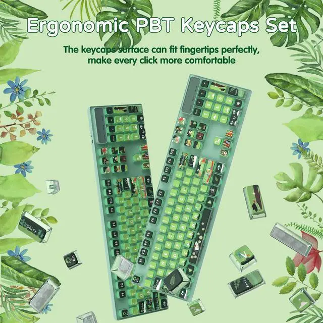 Alt view image 5 of 5 - 120 Key PBT Pudding Keycap Set ASA Profile with Transluscent PC Layer Dye-Sub Jungle Theme for 61/68/84/98/100/104Key TKL Cherry MX Gateron Kailh Cross Type Switch ANSI Mechanical Keyboard DIY(Green)