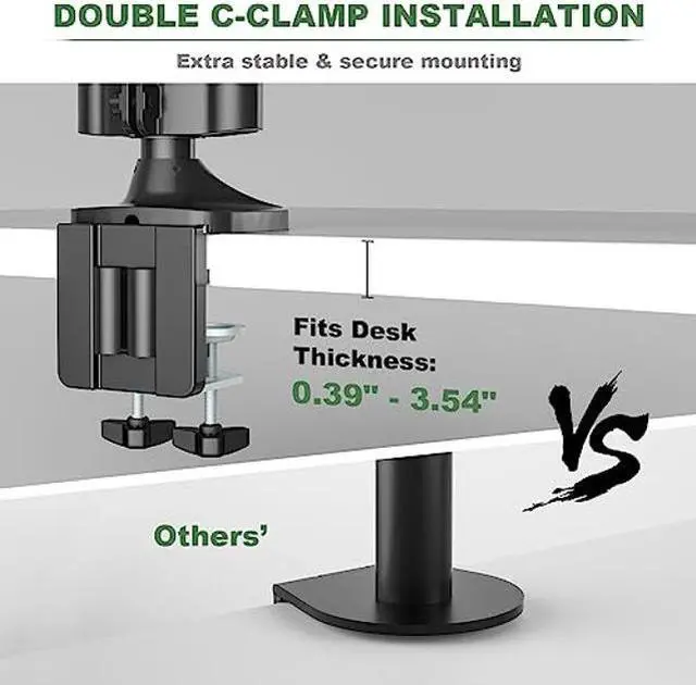 Alt view image 2 of 5 - UPGRAVITY Triple Monitor Stand, 3 Monitor Desk Mount for Three Computer Screens up to 32", Heavy Duty C-Clamp Base, Fully Adjustable Gas Spring Triple Monitor Arms Hold up to 30.9 lbs Each