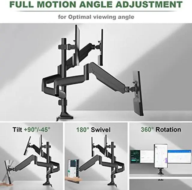 Alt view image 4 of 5 - UPGRAVITY Triple Monitor Stand, 3 Monitor Desk Mount for Three Computer Screens up to 32", Heavy Duty C-Clamp Base, Fully Adjustable Gas Spring Triple Monitor Arms Hold up to 30.9 lbs Each