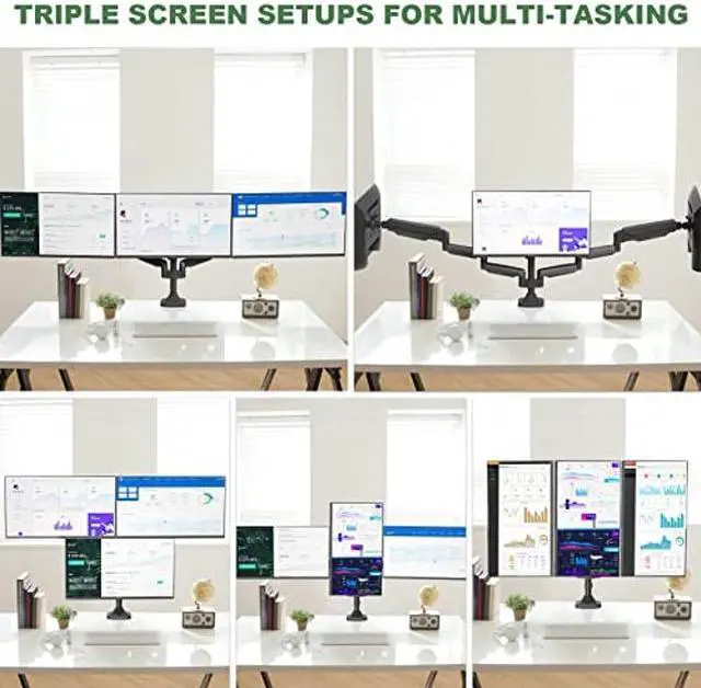 Alt view image 5 of 5 - UPGRAVITY Triple Monitor Stand, 3 Monitor Desk Mount for Three Computer Screens up to 32", Heavy Duty C-Clamp Base, Fully Adjustable Gas Spring Triple Monitor Arms Hold up to 30.9 lbs Each