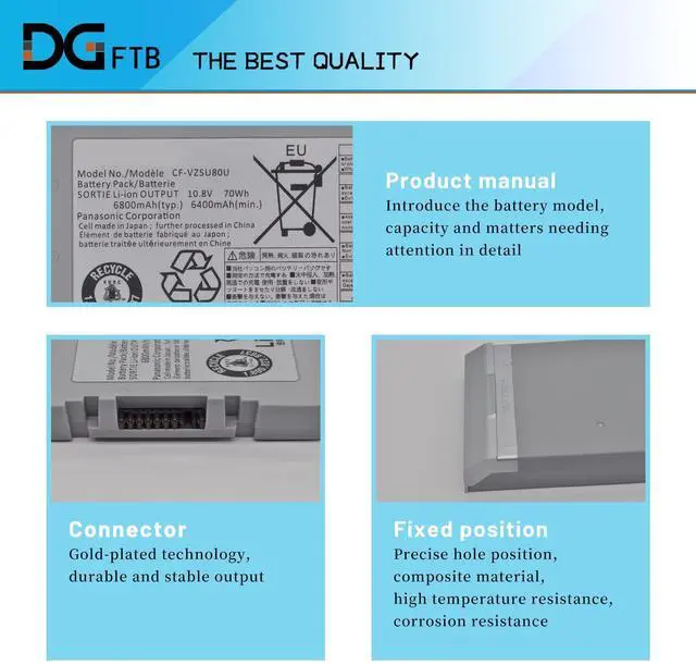 Alt view image 2 of 5 - DGFTB CF-VZSU80U Laptop Battery Replacement for Panasonic CF-C2 Toughbook Tablet PC CF-C2AECCHCE Series CF-VZSU82U CF-VZSU83U(10.8V 70Wh/6800mAh)