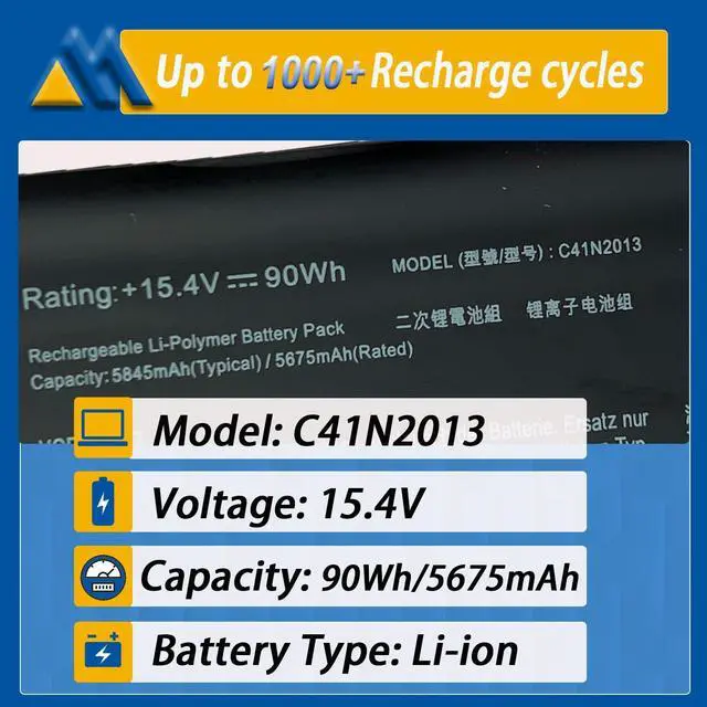 Alt view image 2 of 5 - Mobik 90Wh C41N2013 C41N2013-1 Battery Replacement for ASUS ROG Strix G15 G513 G513IM G513QR G17 G713 G713IM G713QM Rog Strix Scar 15 G533 7 G733 Zephyrus G15 GA503 M16 GU603 S17 GX703 15.4V 5675mAh