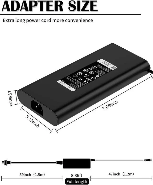 Alt view image 5 of 5 - 240W Slim Style AC Adapter Charger for Dell Precision 17 7670 7680 7780 7770 Alienware M17 R5 M15 R7 AMD R7 X15 R2 X16 R1 X17 R2 19.5V 12.3A with AC Power Adapter Supply