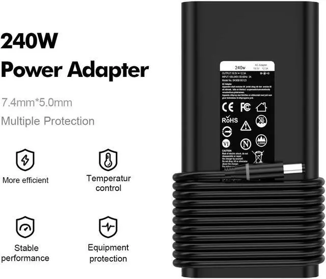 Alt view image 3 of 5 - 240W Slim Style AC Adapter Charger for Dell Precision 17 7670 7680 7780 7770 Alienware M17 R5 M15 R7 AMD R7 X15 R2 X16 R1 X17 R2 19.5V 12.3A with AC Power Adapter Supply