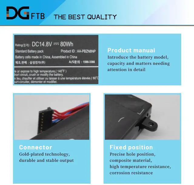 Alt view image 2 of 5 - DGFTB AA-PBZN8NP Laptop Battery Replacement for Samsung 7 Notebook Np-700 Np-700z Np700Z7C NP700Z5A NP700Z5B NP700Z5C NP700Z5AH NP700Z7A NP700Z5CH NP770Z7E Series BA43-00318A(14.8V 80Wh/8-cell)