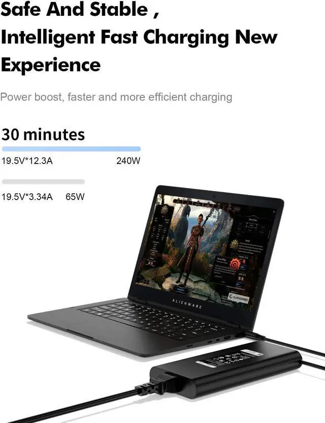 Alt view image 2 of 5 - 240W Slim Style AC Adapter Charger for Dell Precision 17 7670 7680 7780 7770 Alienware M17 R5 M15 R7 AMD R7 X15 R2 X16 R1 X17 R2 19.5V 12.3A with AC Power Adapter Supply