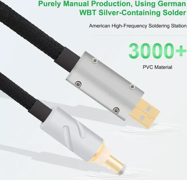 Alt view image 3 of 5 - Monosaudio 14AWG USB to DC Power Cable 24K Gold Plated USB to 2.1mm DC Plug Audio Cable OCC Copper Silver Plated Audiophile DC Cable Linear USB Charger Cord- Fast Charging2M/6.6Ft