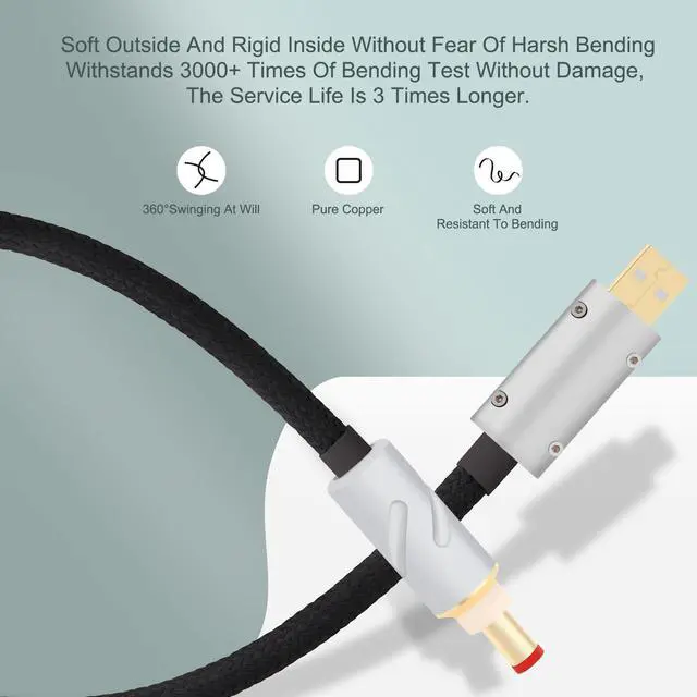 Alt view image 3 of 5 - Monosaudio 14AWG USB to DC Power Cable 24K Gold Plated USB to 2.5mm DC Plug Audio Cable OCC Copper Silver Plated Audiophile DC Cable Linear USB Charger Cord- Fast Charging2M/6.6Ft