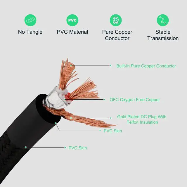 Alt view image 5 of 5 - Monosaudio 14AWG USB to DC Power Cable 24K Gold Plated USB to 2.1mm DC Plug Audio Cable OCC Copper Silver Plated Audiophile DC Cable Linear USB Charger Cord- Fast Charging2M/6.6Ft