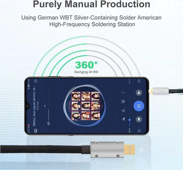 Alt view image 4 of 5 - Monosaudio 14AWG USB to DC Power Cable 24K Gold Plated USB to 2.1mm DC Plug Audio Cable OCC Copper Silver Plated Audiophile DC Cable Linear USB Charger Cord- Fast Charging2M/6.6Ft