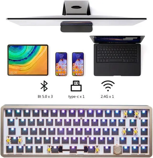 Alt view image 3 of 5 - DRAOZA Gasket Aluminum Alloy Custom Keyboard Compact 65% Keyboard with Knob, DIY Mechanical Keyboard Kit, Hotswap,Aluminum Alloy Shell,Metal Positioning Plate,Sound Insulation Mat,Silicone PadRed