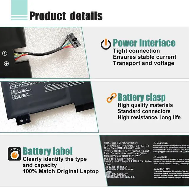 Alt view image 4 of 5 - BOWEIRUI BTY-M492 Battery for MSI WF66 WF76 11UI 11UJ Katana GF66 11UD 12UG 12UX GF76 11UE 12UD Crosshair 15 17 A11UCK A11UDK A11UEK Pulse GL66 GL76 11UDK 11UEK 11UCK Sword 15 A11U A11UD A11UE