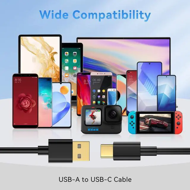 Alt view image 5 of 5 - USB A to USB C Cable 10FT (10 Pack), Type C Fast Charging Cord, 20V/3A 60W(MAX) Charger Compatible with Samsung S21 S20 S10 S9 S8, Note 10/9/8, Google Pixel, LG G5/6/7, Moto Z, HTC, Lumia 950