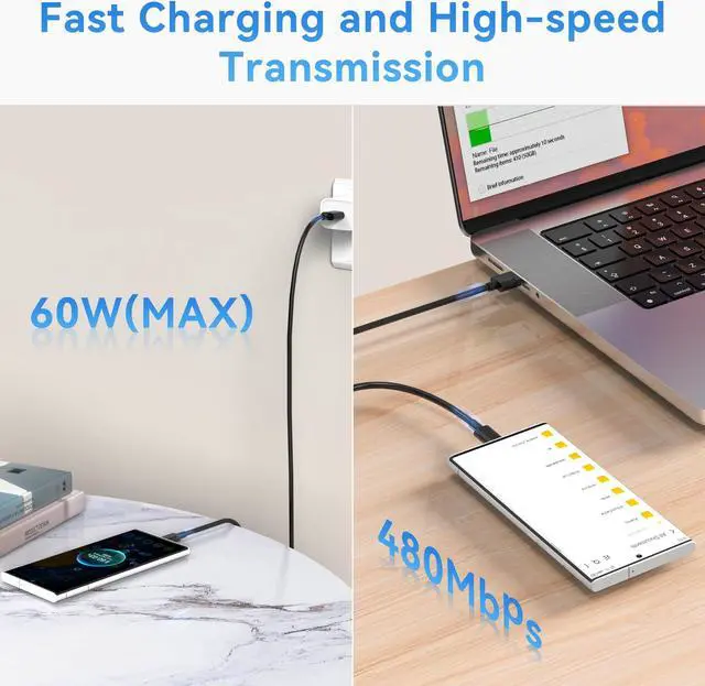 Alt view image 4 of 5 - USB A to USB C Cable 10FT (10 Pack), Type C Fast Charging Cord, 20V/3A 60W(MAX) Charger Compatible with Samsung S21 S20 S10 S9 S8, Note 10/9/8, Google Pixel, LG G5/6/7, Moto Z, HTC, Lumia 950