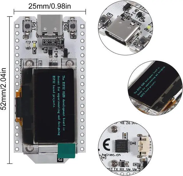 Alt view image 3 of 5 - DORHEA 2PCS ESP32 OLED WiFi Kit V3 0.96 OLED Development Board ESP-32 USB Type-C 0.96 Inch Display WiFi Bluetooth Internet Development Board