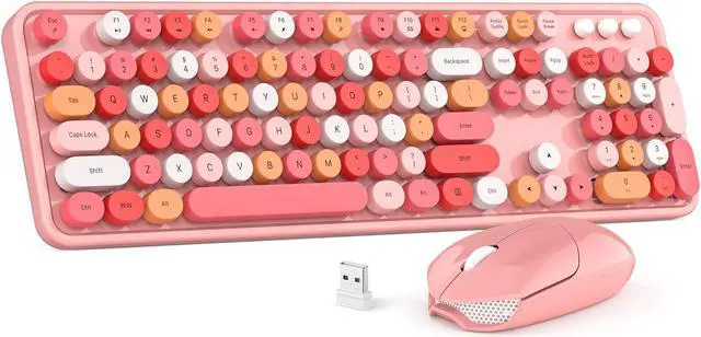 Main image of Wireless Keyboard and Mouse Combo, MOWUX Colorful Computer Full Size 2.4G Plug and Play Wireless Typewriter Keyboard and Mouse Set for Windows, Computer, Desktop, PC, Notebook (Pink Colorful)