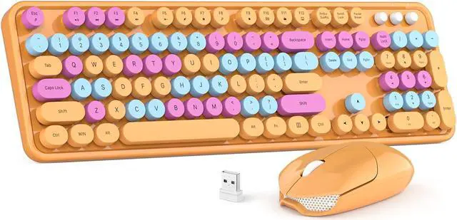 Main image of Wireless Keyboard and Mouse Combo, MOWUX Colorful Computer Full Size 2.4G Plug and Play Wireless Typewriter Keyboard and Mouse Set for Windows, Computer, Desktop, PC, Notebook (Orange Colorful)