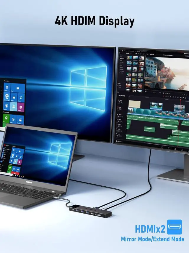 Alt view image 3 of 5 - Lemorele 13 in 1 USB C Docking Station Triple Monitor w/Dual HDMI 4K, VGA, 5 USB 3.0/2.0, USB-C 3.0, 100W PD, SD/TF, 3.5mm Audio, Multiport Hub Adapter for Lenovo, Surface, Dell, HP Laptops