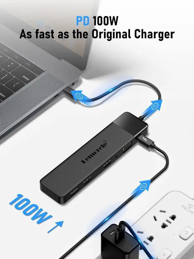Alt view image 5 of 5 - Lemorele 13 in 1 USB C Docking Station Triple Monitor w/Dual HDMI 4K, VGA, 5 USB 3.0/2.0, USB-C 3.0, 100W PD, SD/TF, 3.5mm Audio, Multiport Hub Adapter for Lenovo, Surface, Dell, HP Laptops