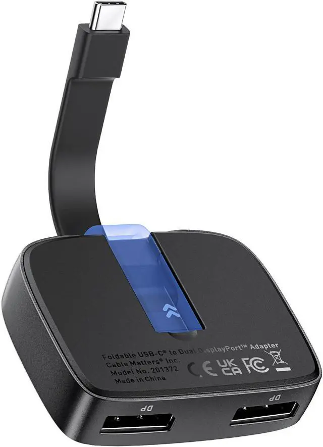 Main image of Cable Matters Portable 8K or Dual 4K 60Hz USB C to Dual DisplayPort Adapter, Foldable Thunderbolt to 2X DisplayPort Adapter - Does NOT Supports Dual Displays on macOS