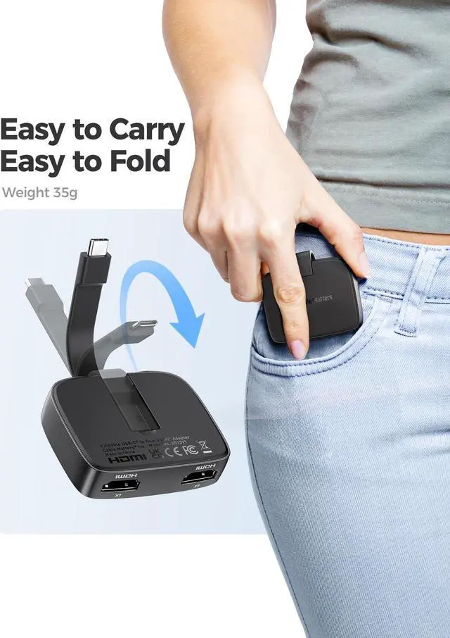 Alt view image 2 of 5 - Cable Matters Portable 8K or Dual 4K 60Hz USB C to Dual HDMI Adapter (macOS Supports one Extended Display), Foldable Thunderbolt to 2X HDMI Adapter - Thunderbolt 4 Compatible for XPS, Surface Pro