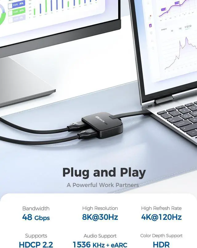 Alt view image 4 of 5 - Cable Matters Portable 8K or Dual 4K 60Hz USB C to Dual HDMI Adapter (macOS Supports one Extended Display), Foldable Thunderbolt to 2X HDMI Adapter - Thunderbolt 4 Compatible for XPS, Surface Pro