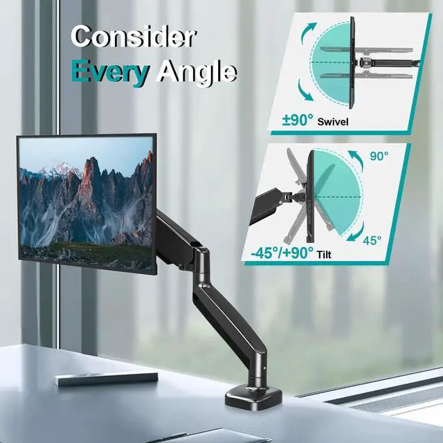 Alt view image 5 of 5 - MOUNT PRO Single Monitor Desk Mount - Articulating Gas Spring Monitor Arm and Universal Non-VESA Monitor Mount Adapter